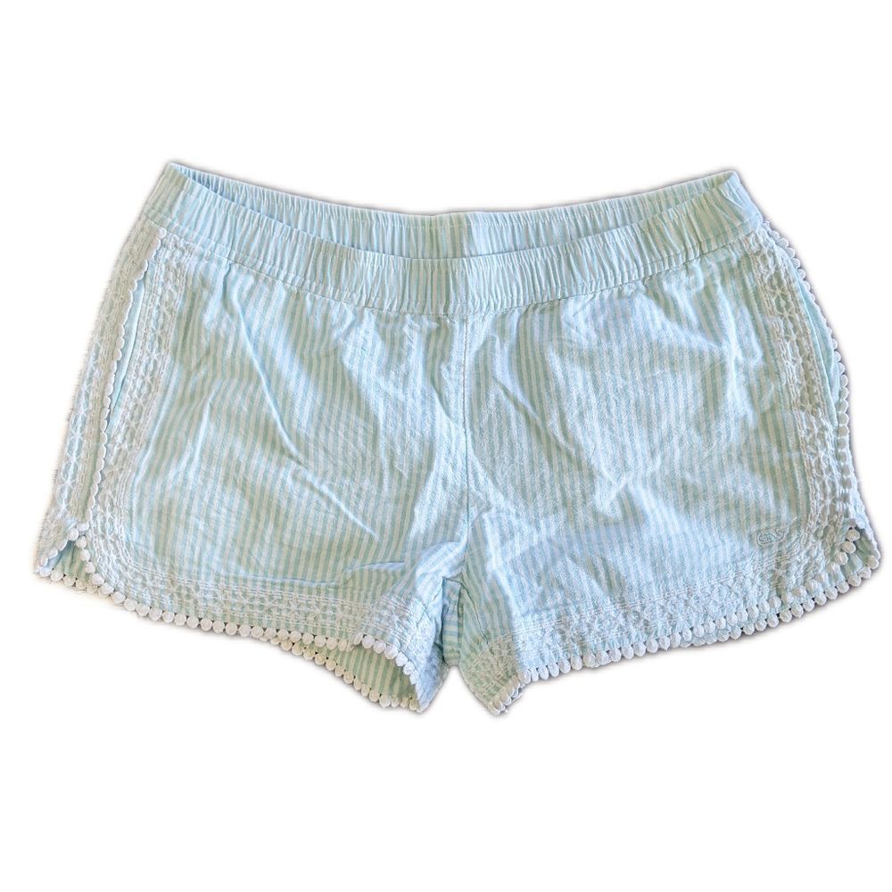 Vineyard Vines aqua blue & white striped elastic waistband shorts, sz S